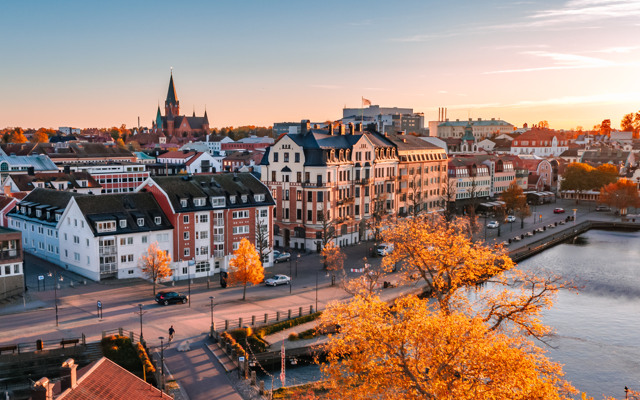 Flygfoto strandvägen västervik