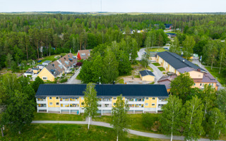 Ett fågelperspektiv av ett bostadsområde.