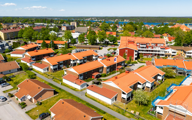Ett fågelperspektiv av ett bostadsområde.