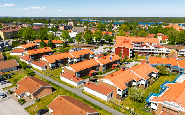 Ett fågelperspektiv av ett bostadsområde.