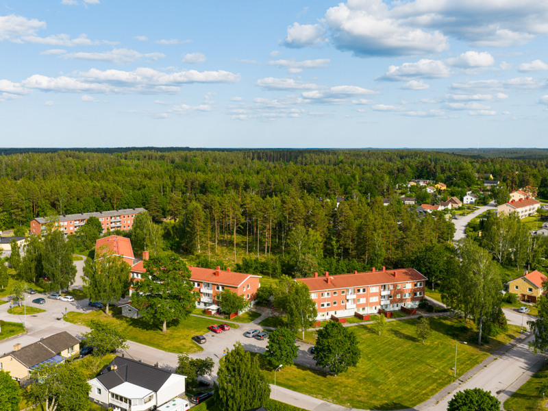 En flygbild av ett bostadsområde.